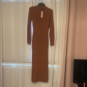 Elegant Brown Long Sleeve Dress
